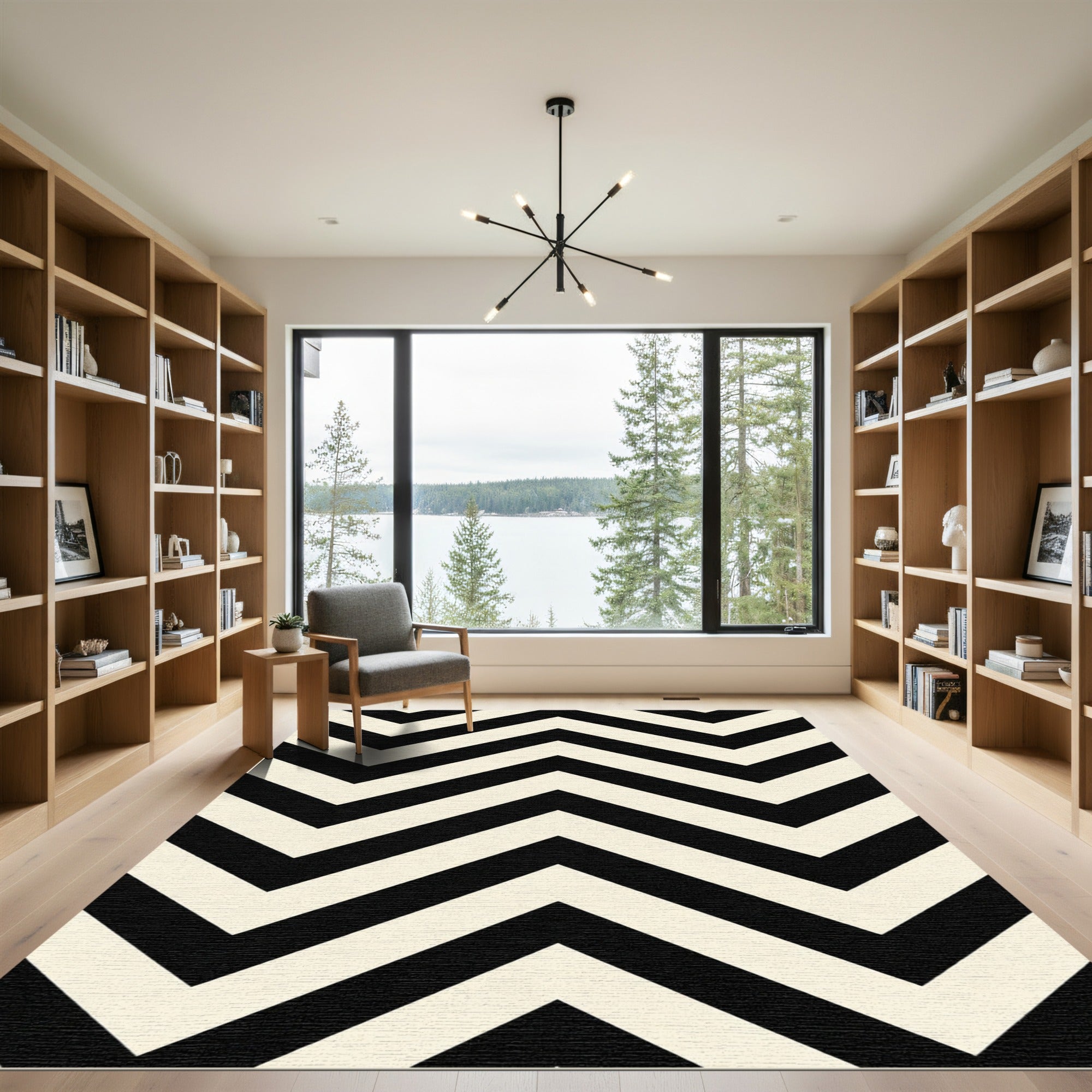 Black cream chevron stripes Rug