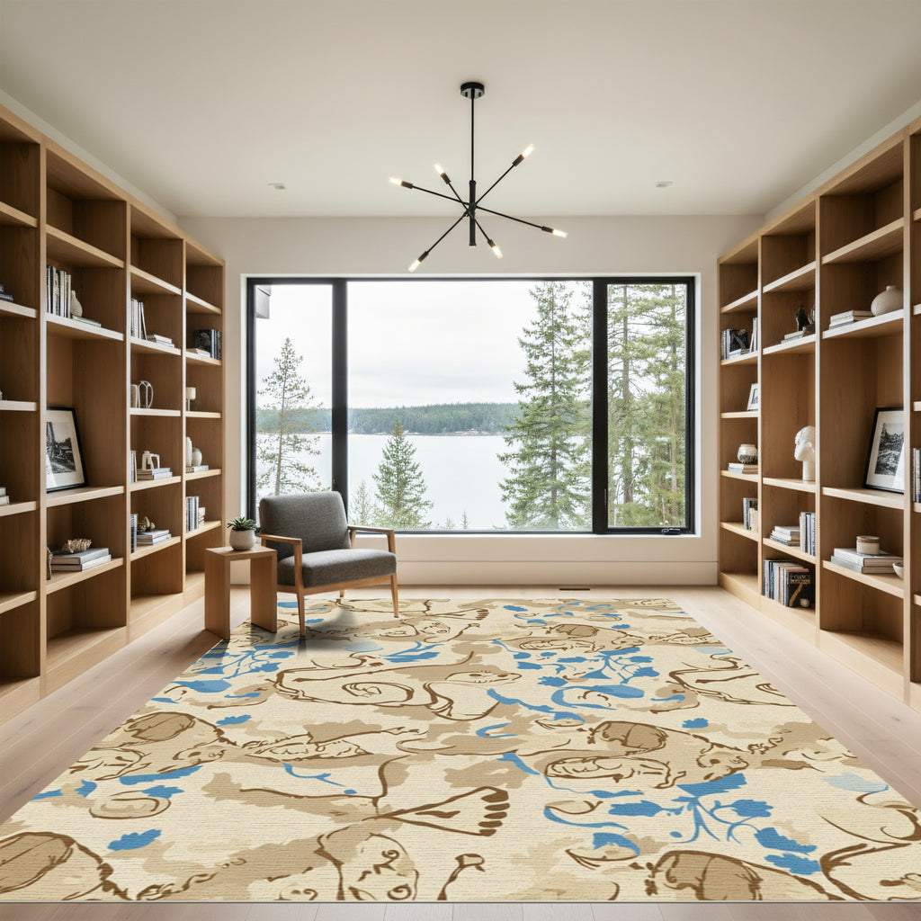 Tan Khaki Abstract Animal Line Art Rug