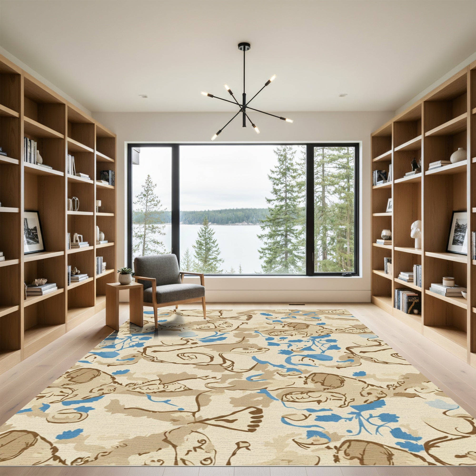 Tan Khaki Abstract Animal Line Art Rug