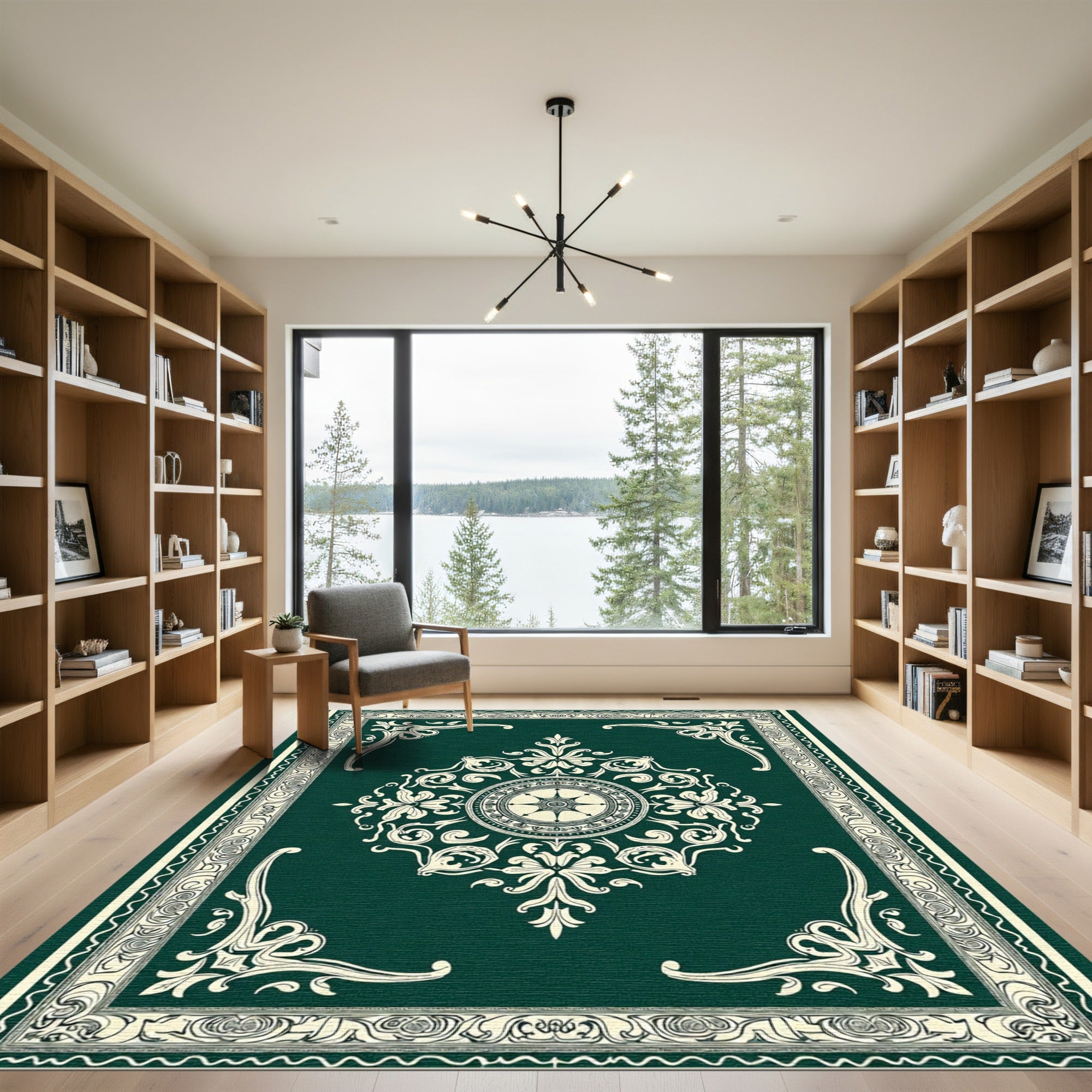 Deep Emerald Traditional Scroll Medallion Rug