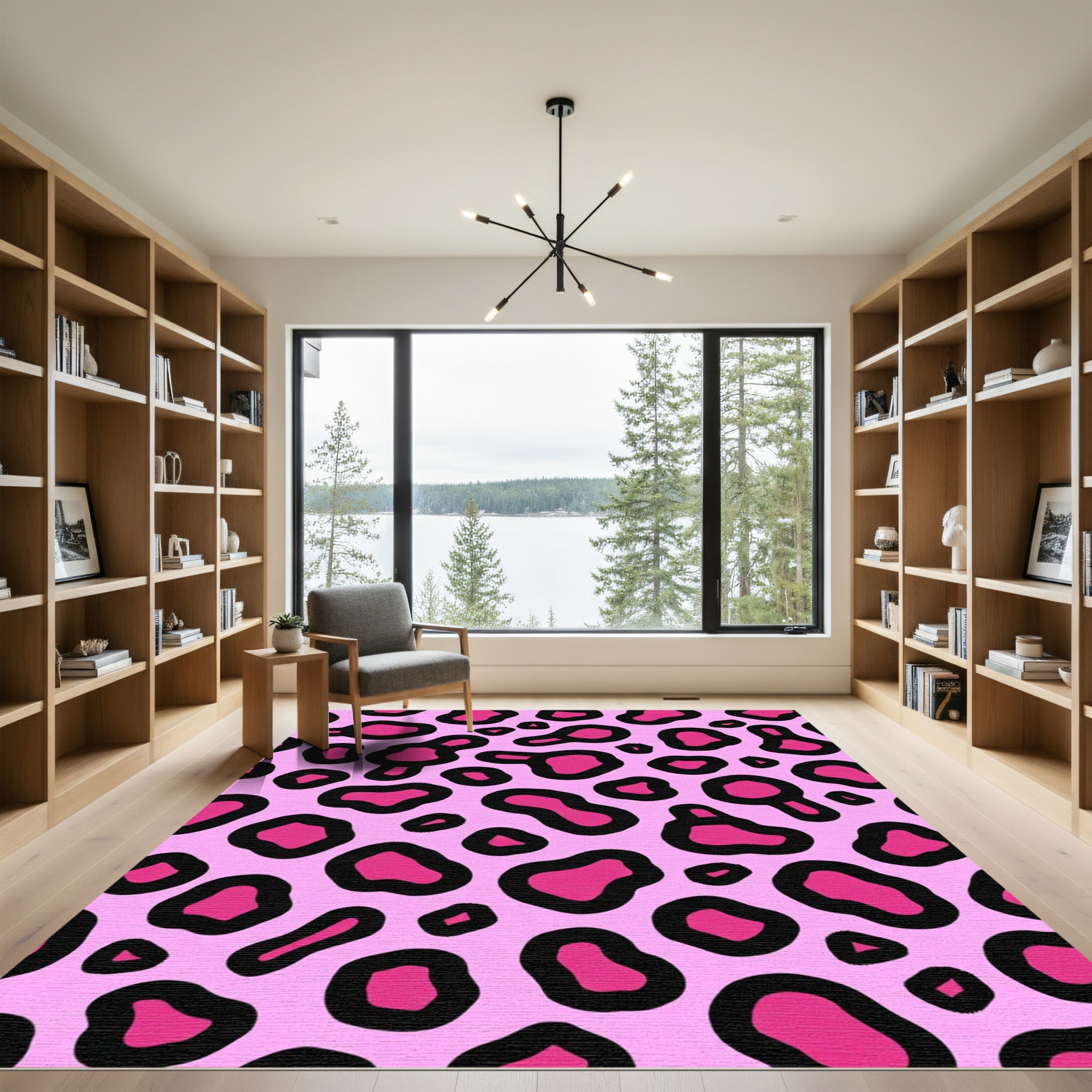 Pink Cheetah Spots Abstract Shapes Rug