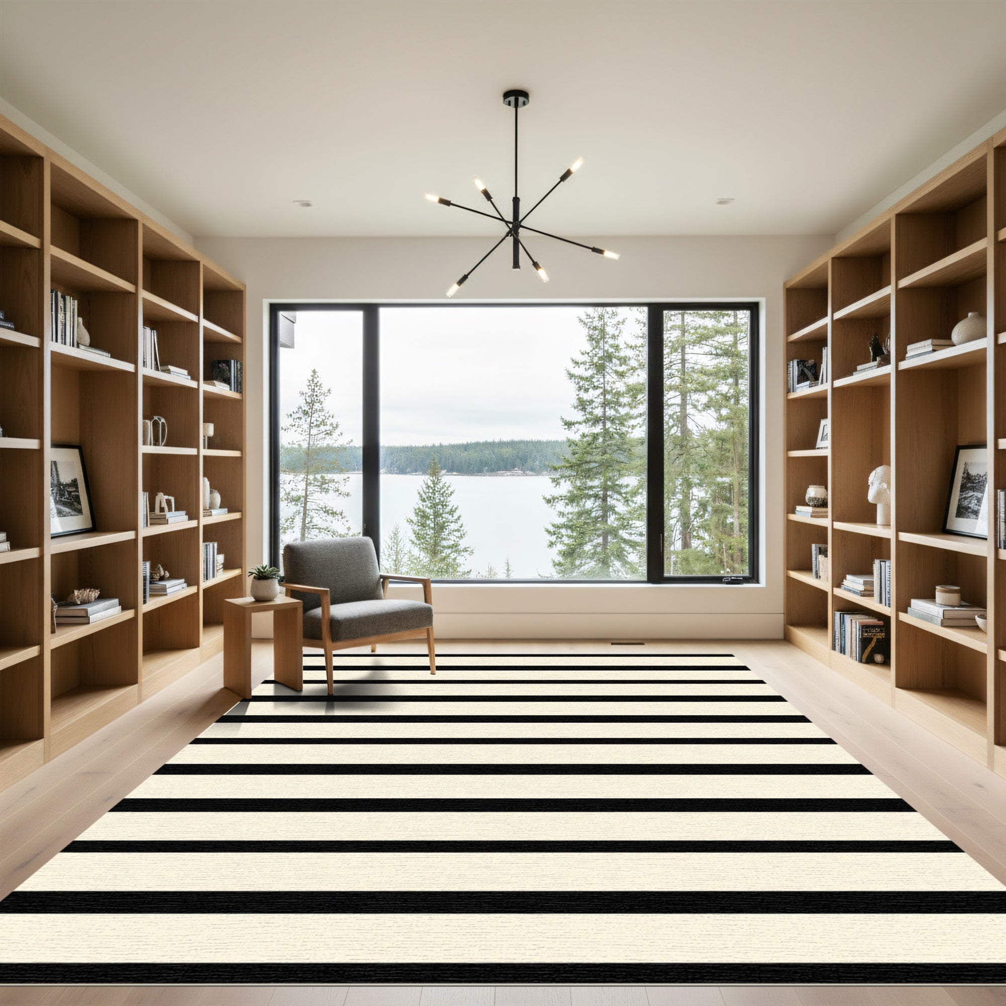 Cream and Black Stripe Rug