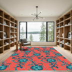 Coral Teal Floral Vine Arrangement Rug