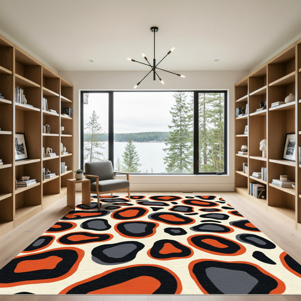 Bold Orange Black Gray Spots Rug