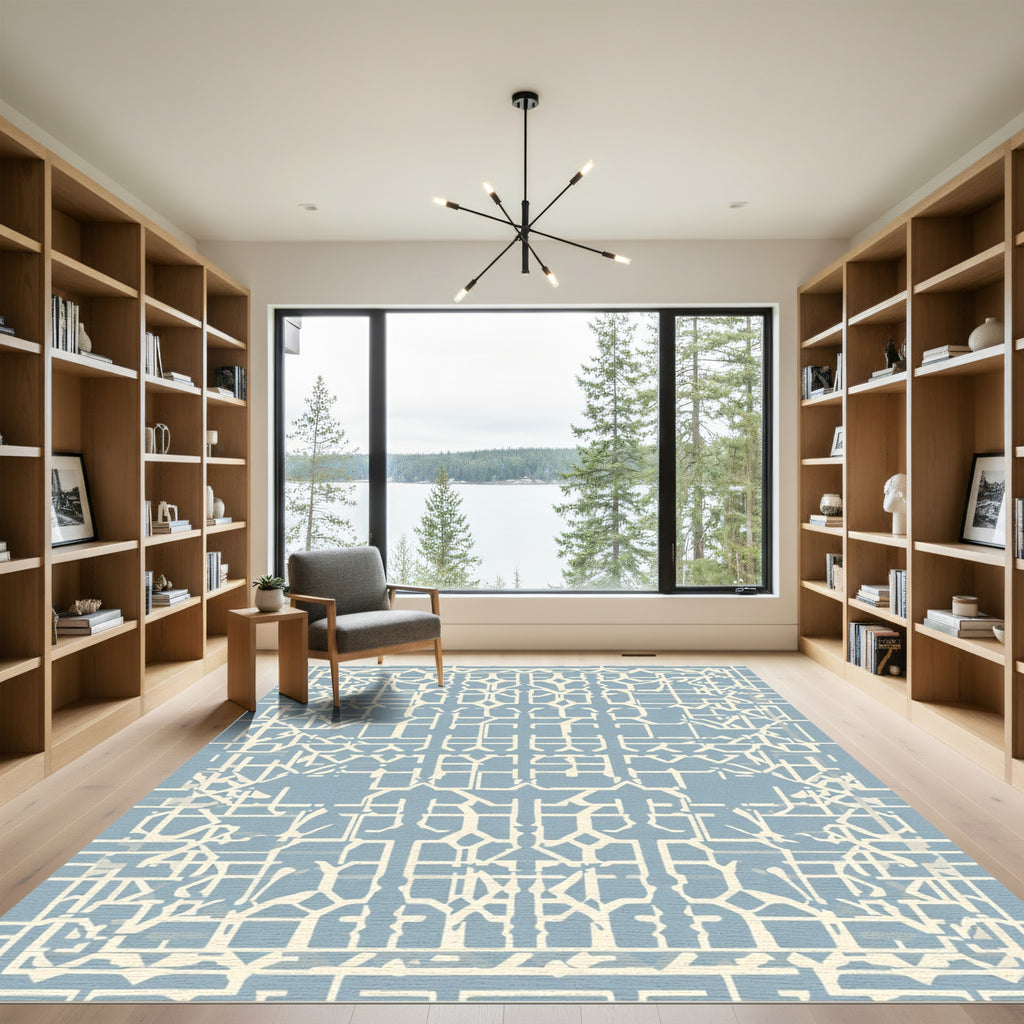 Pale Blue Geometric Labyrinth Rug