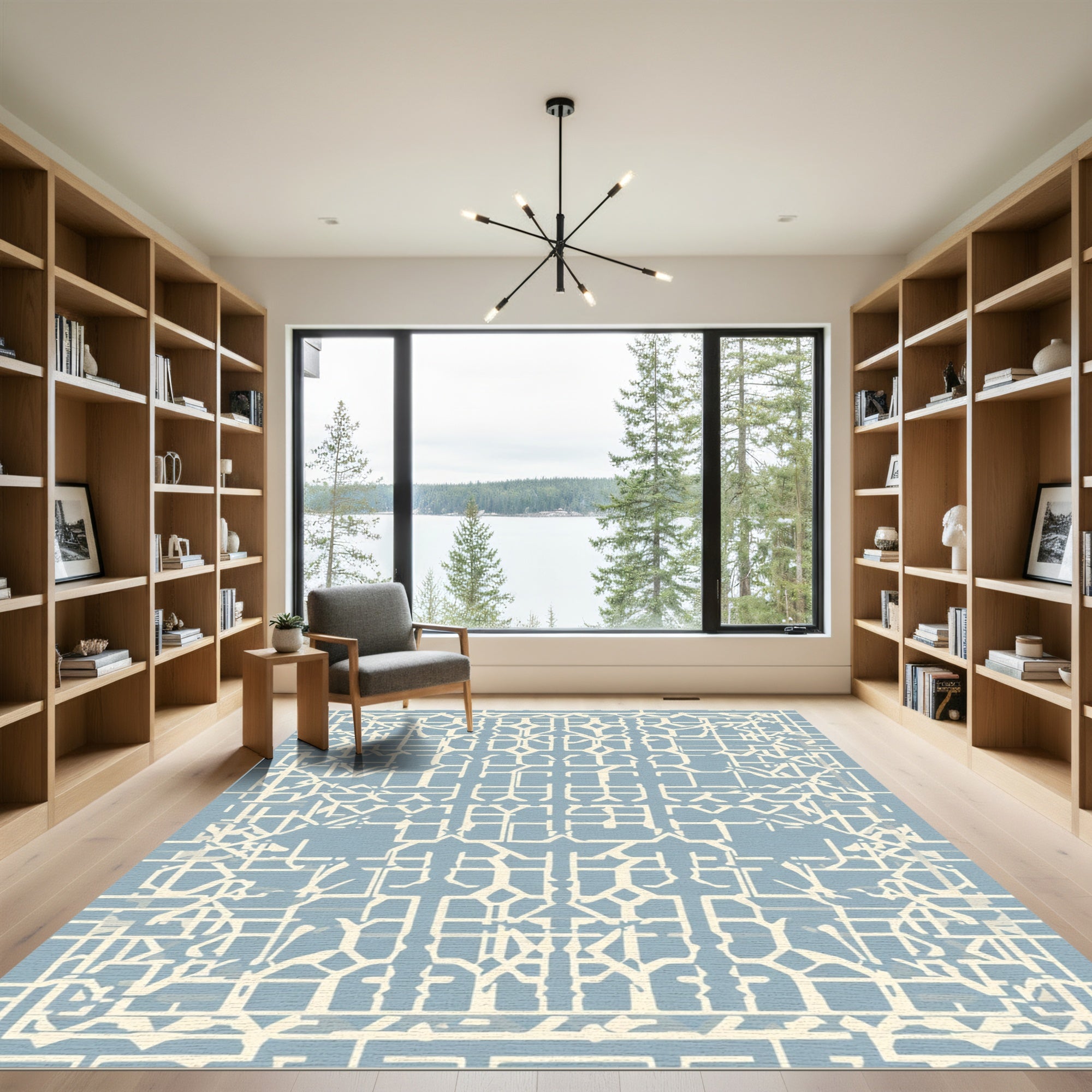 Pale Blue Geometric Labyrinth Rug