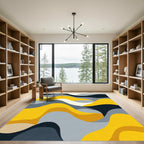 Golden Abstract Layered Waves Rug