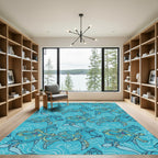 Whimsical Teal Sea Turtle Creatures Rug