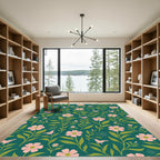 Pink Floral Woodland Bird Pattern Rug