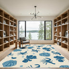 Deep Blue Botanical Sea Creature Rug