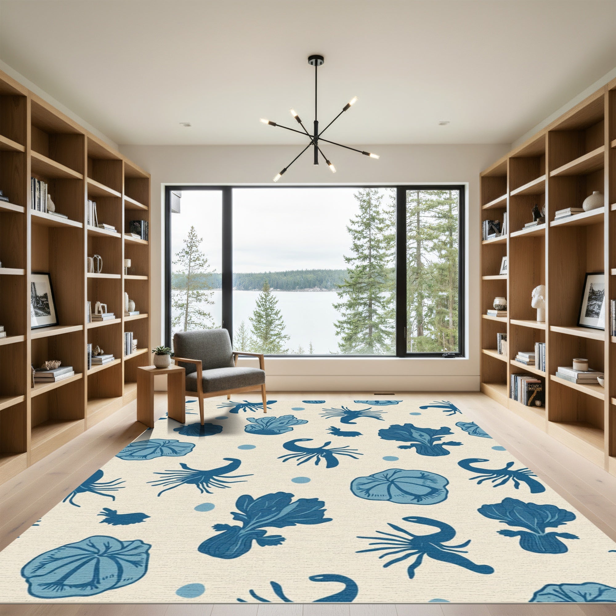 Deep Blue Botanical Sea Creature Rug
