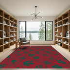 Deep Red Forest Foliage Garland Rug