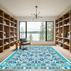 Blue Geometric Pixelated Medallion Rug