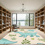 Aqua Dinosaurs Green Foliage Hearts Rug