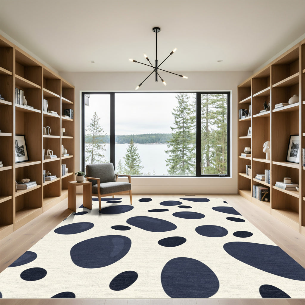 Cream Blue Blob Organic Texture Rug