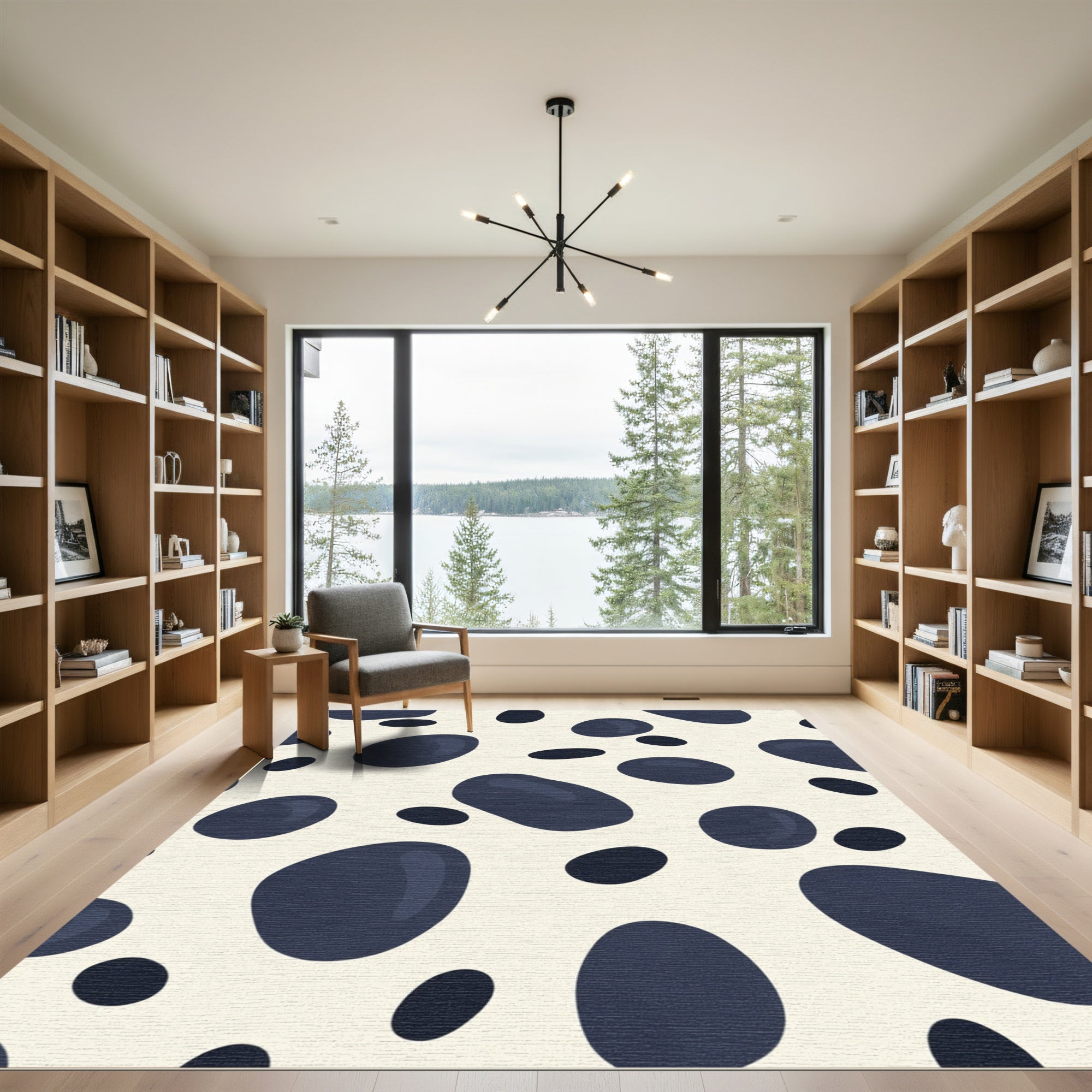Cream Blue Blob Organic Texture Rug