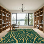 Emerald Gold Abstract Swirl Rug