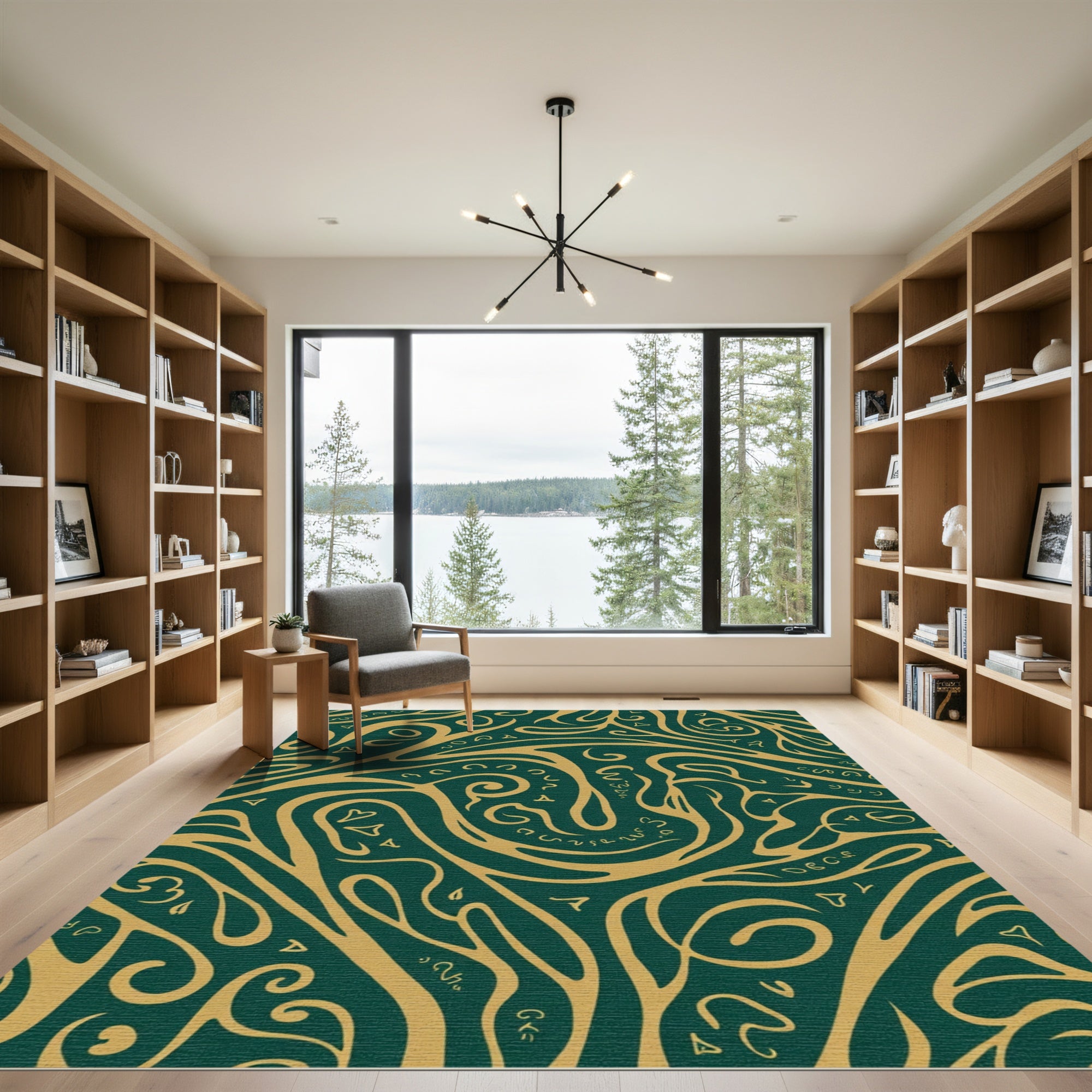 Emerald Gold Abstract Swirl Rug
