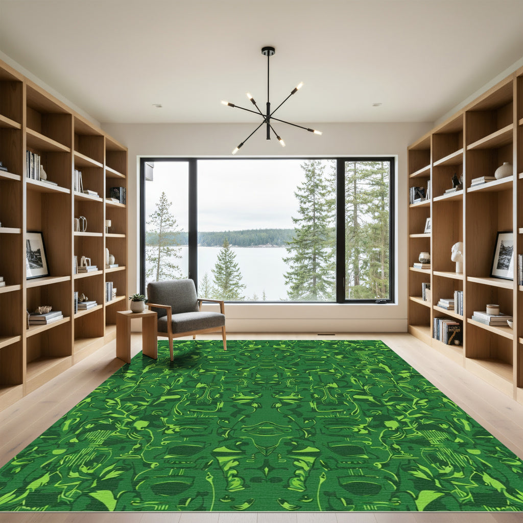 Emerald Green Leafy Symmetric Composition Rug