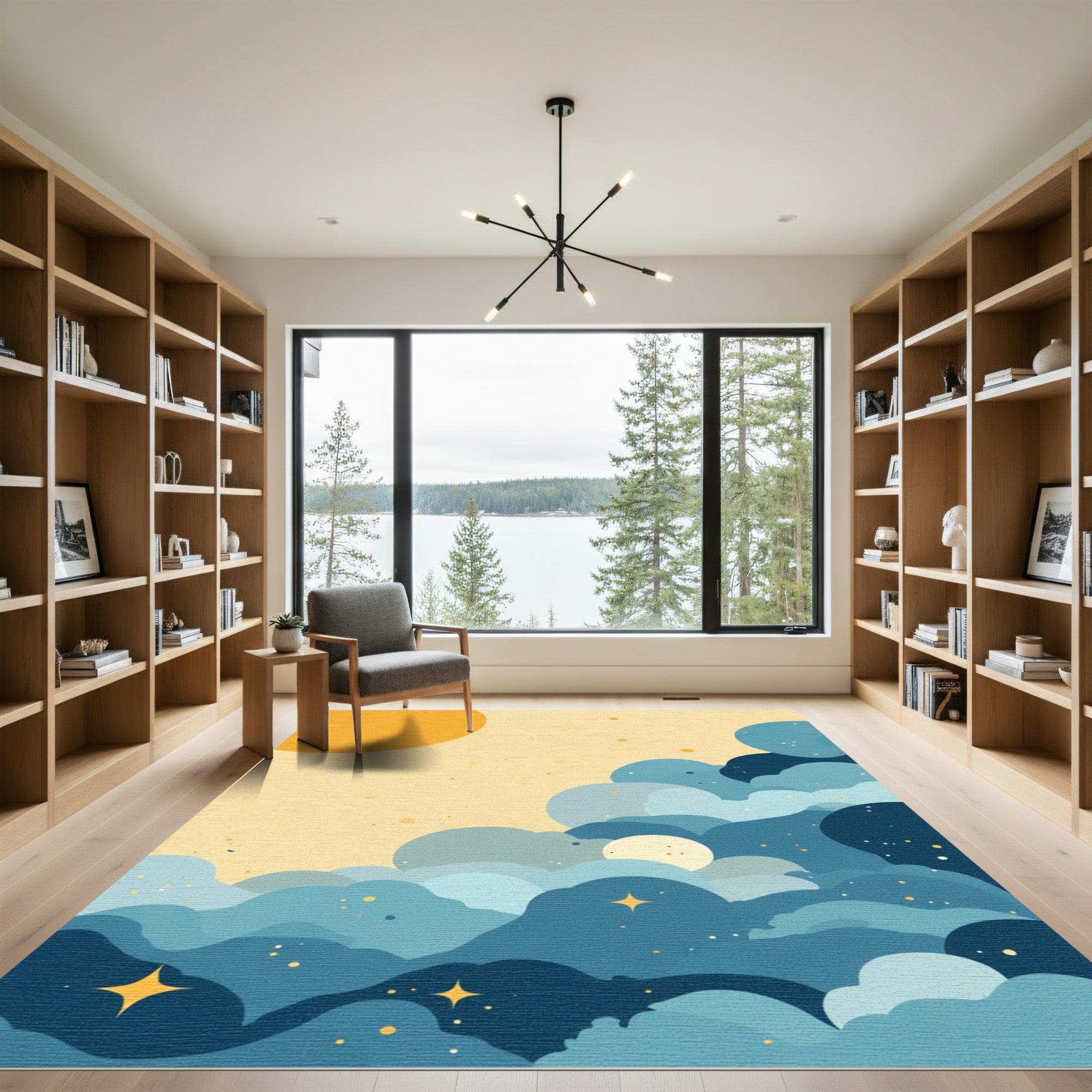 Dreamy Yellow Sky Ocean Swirls Rug