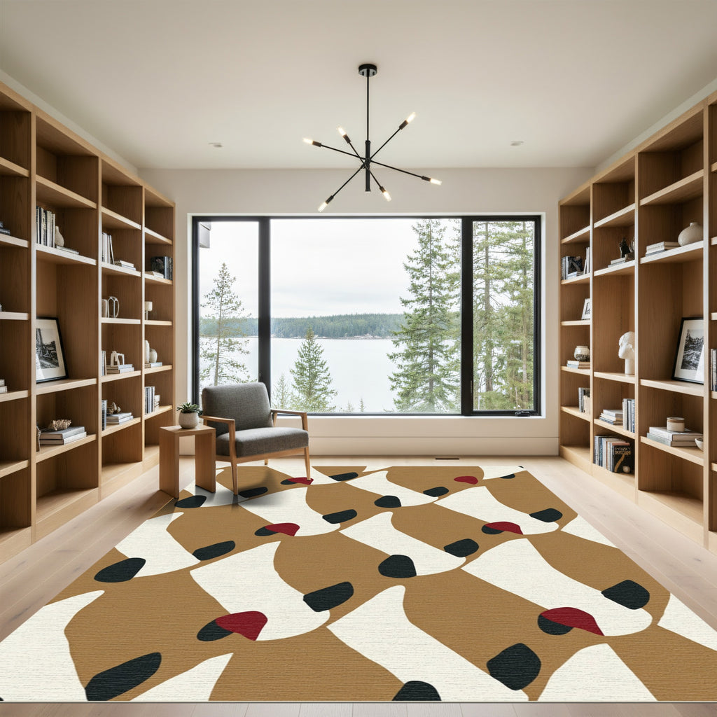 Brown Cream Red Black Organic Forms Rug