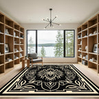 Black Cream Floral Intricate Border Rug