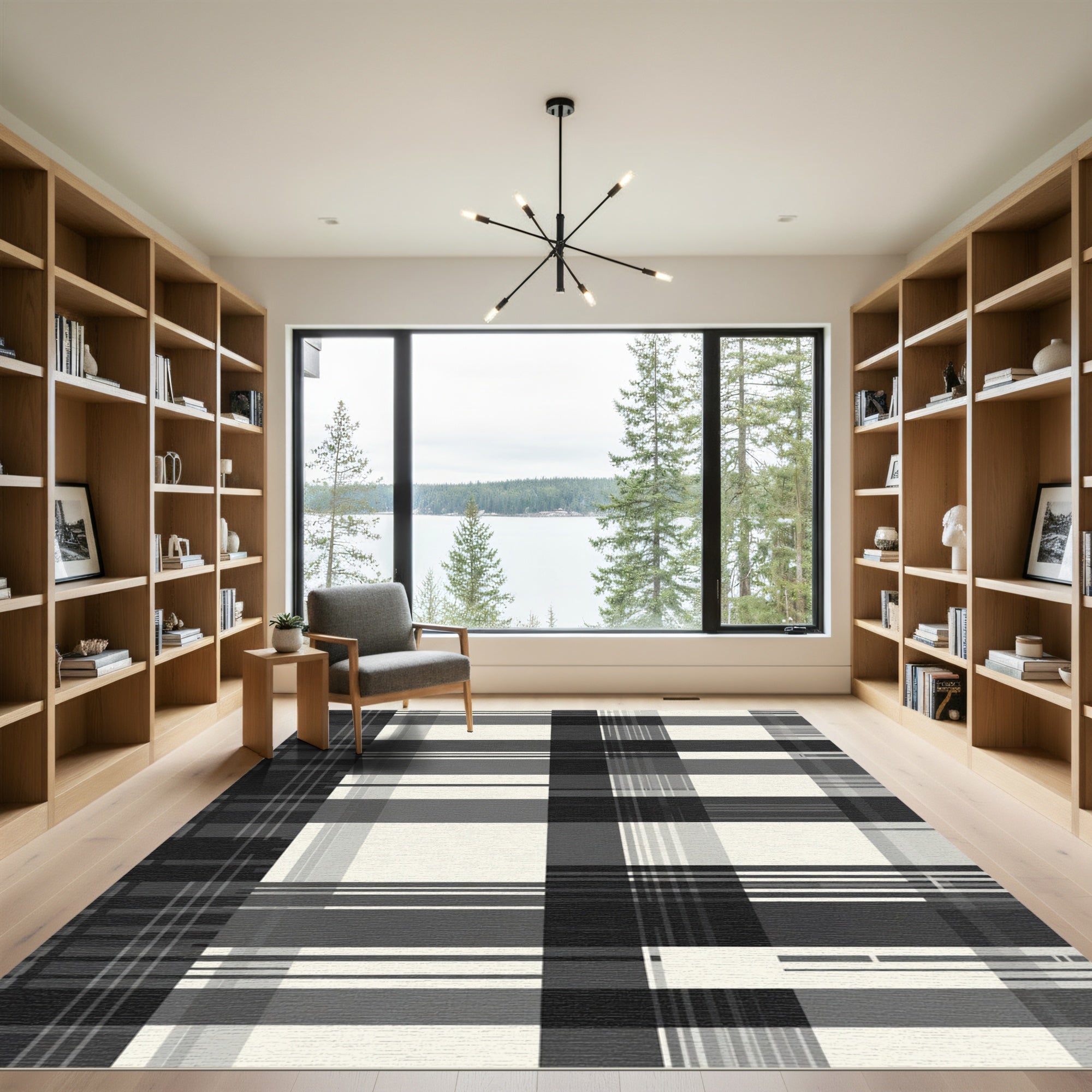 Monochromatic Plaid Stripe Collage Rug