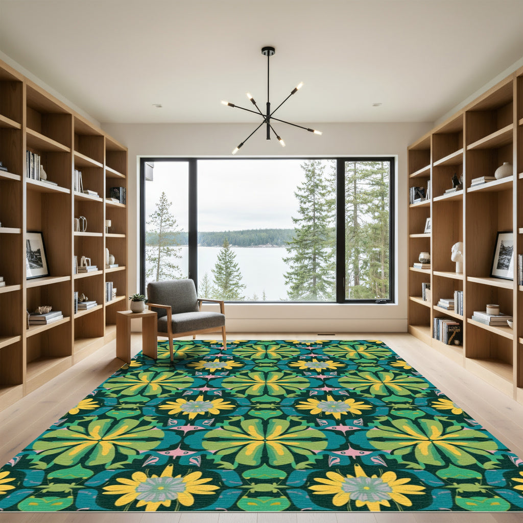 Emerald Yellow Floral Abstraction Rug