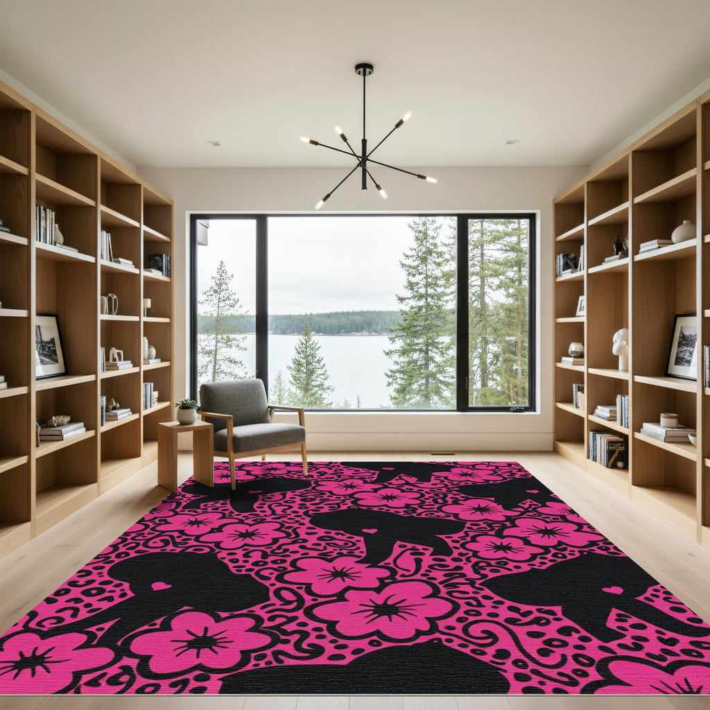Hot Pink Elephant Floral Whimsy Rug
