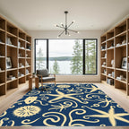 Navy Cream Starfish Swirl Arrangement Rug