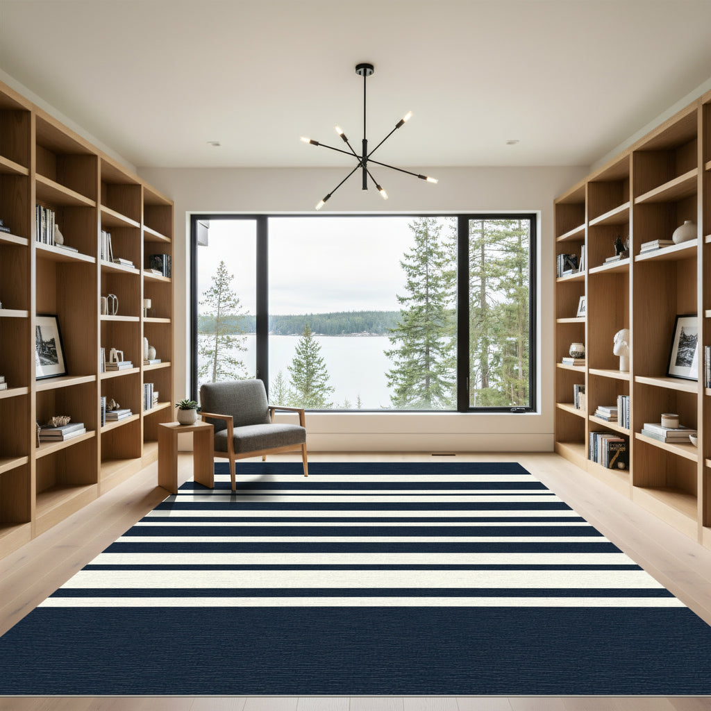 Classic Navy Ivory Horizontal Stripe Rug