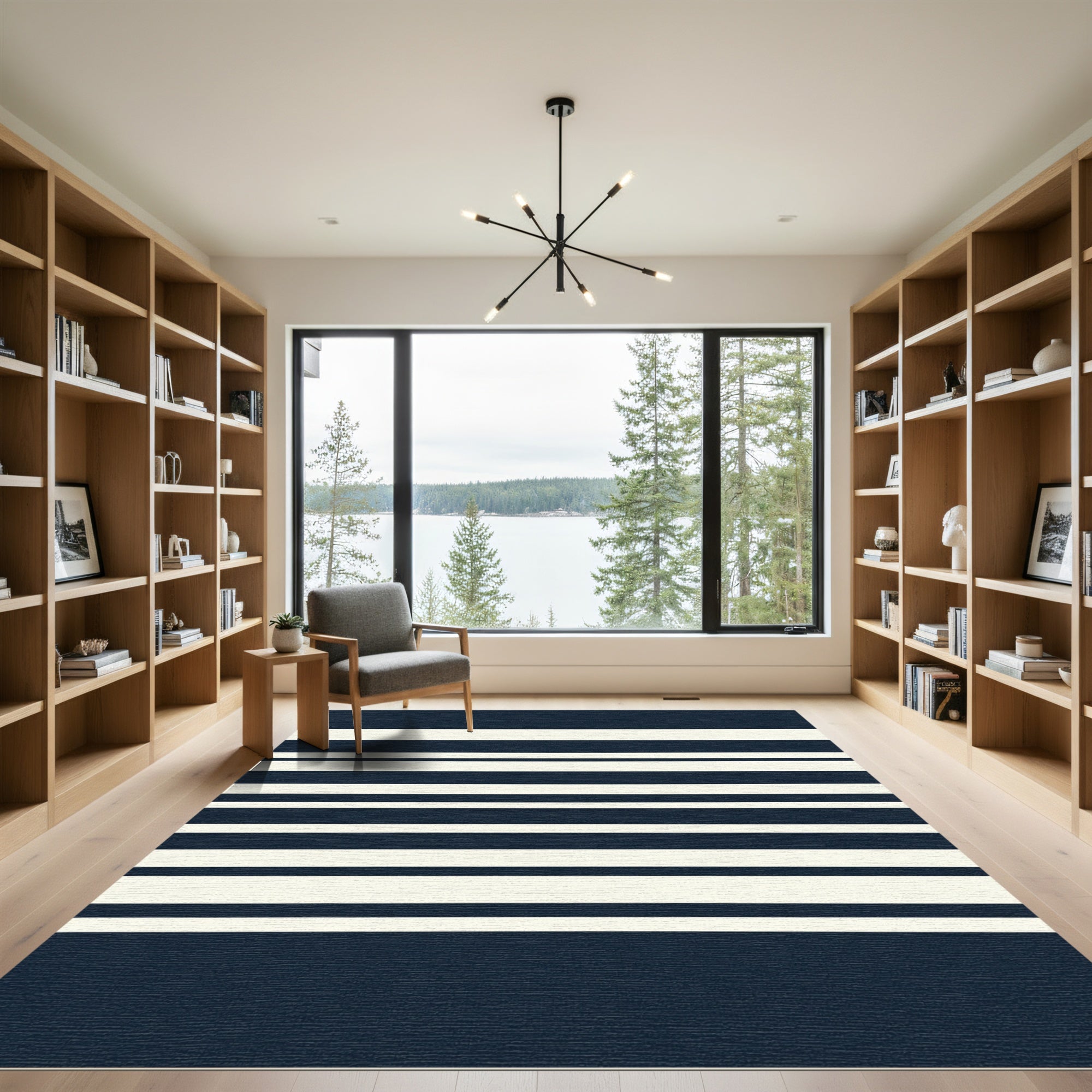 Classic Navy Ivory Horizontal Stripe Rug