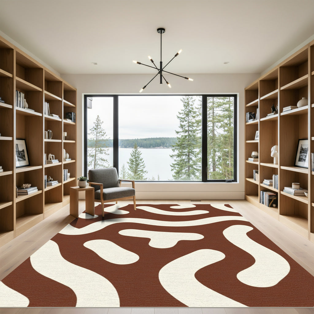 Brown Cream Abstract Organic Shapes Rug