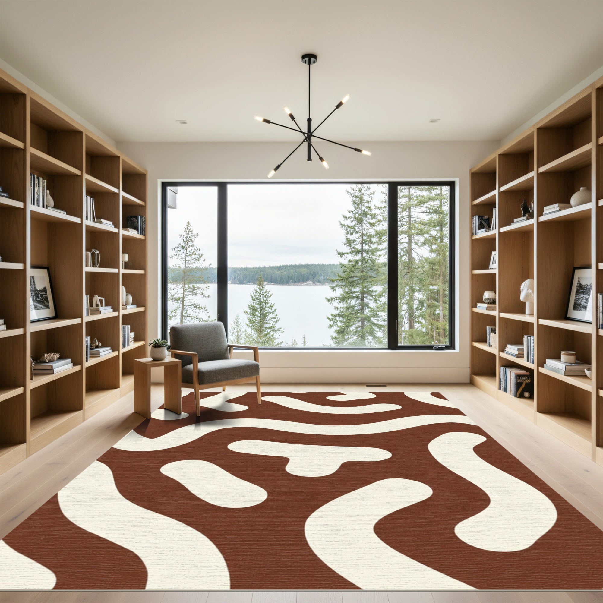 Brown Cream Abstract Organic Shapes Rug