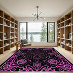 Vibrant Pink Floral Medallion Black Rug