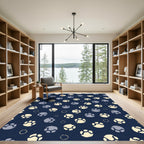 Dark Blue Paw Print Rounds Rug