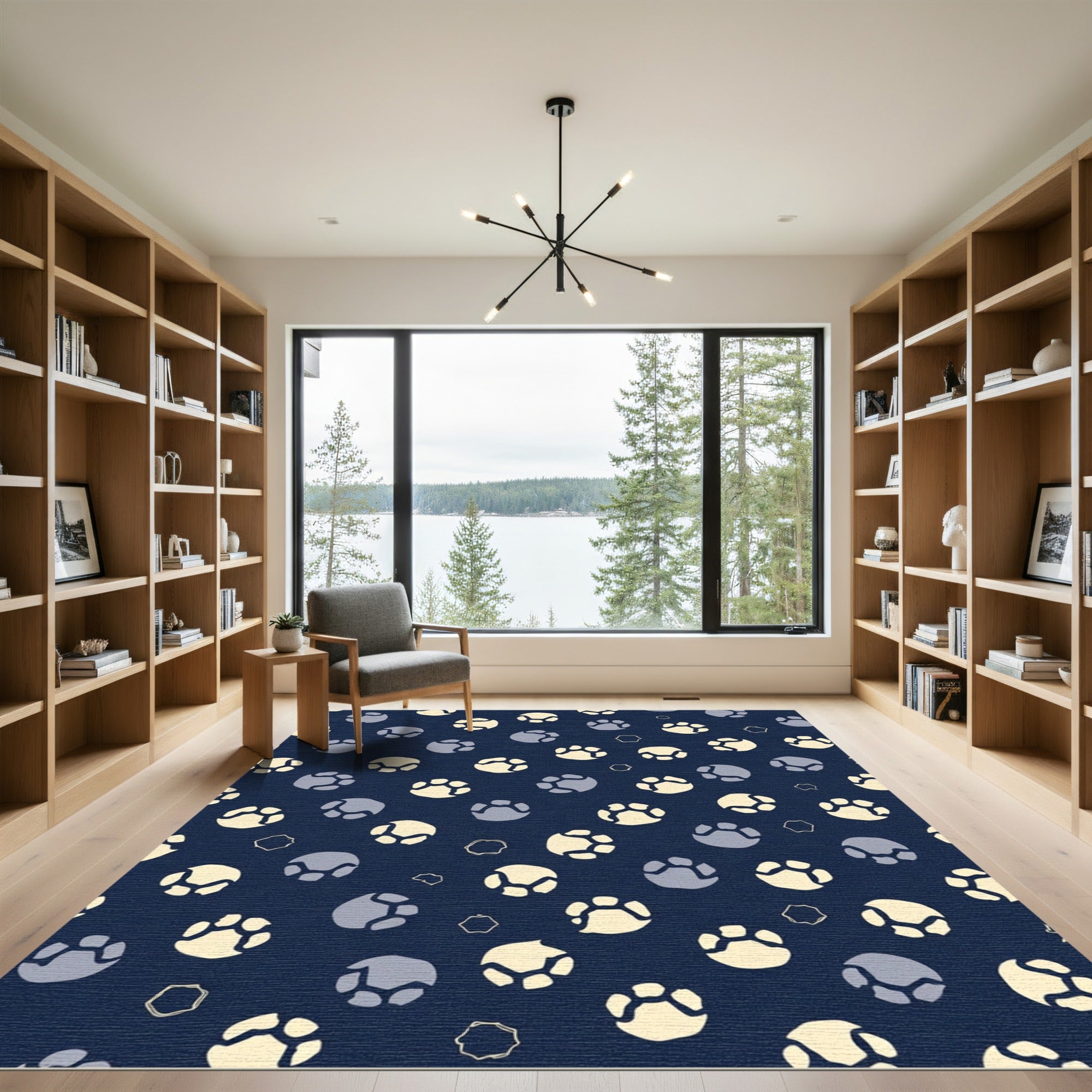 Dark Blue Paw Print Rounds Rug