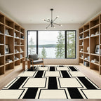 Black Cream Geometric Square Composition Rug