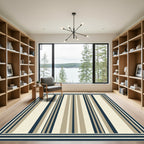 Cream Navy Tan Vertical Stripe Rug