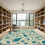 Teal Feather Nouveau Scrollwork Rug