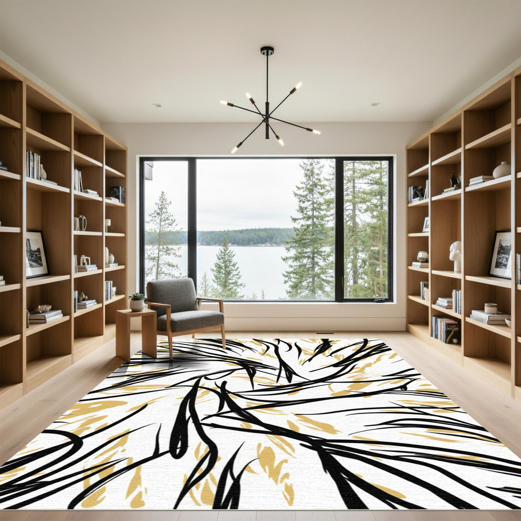 Black Gold Abstract Swirl Rug