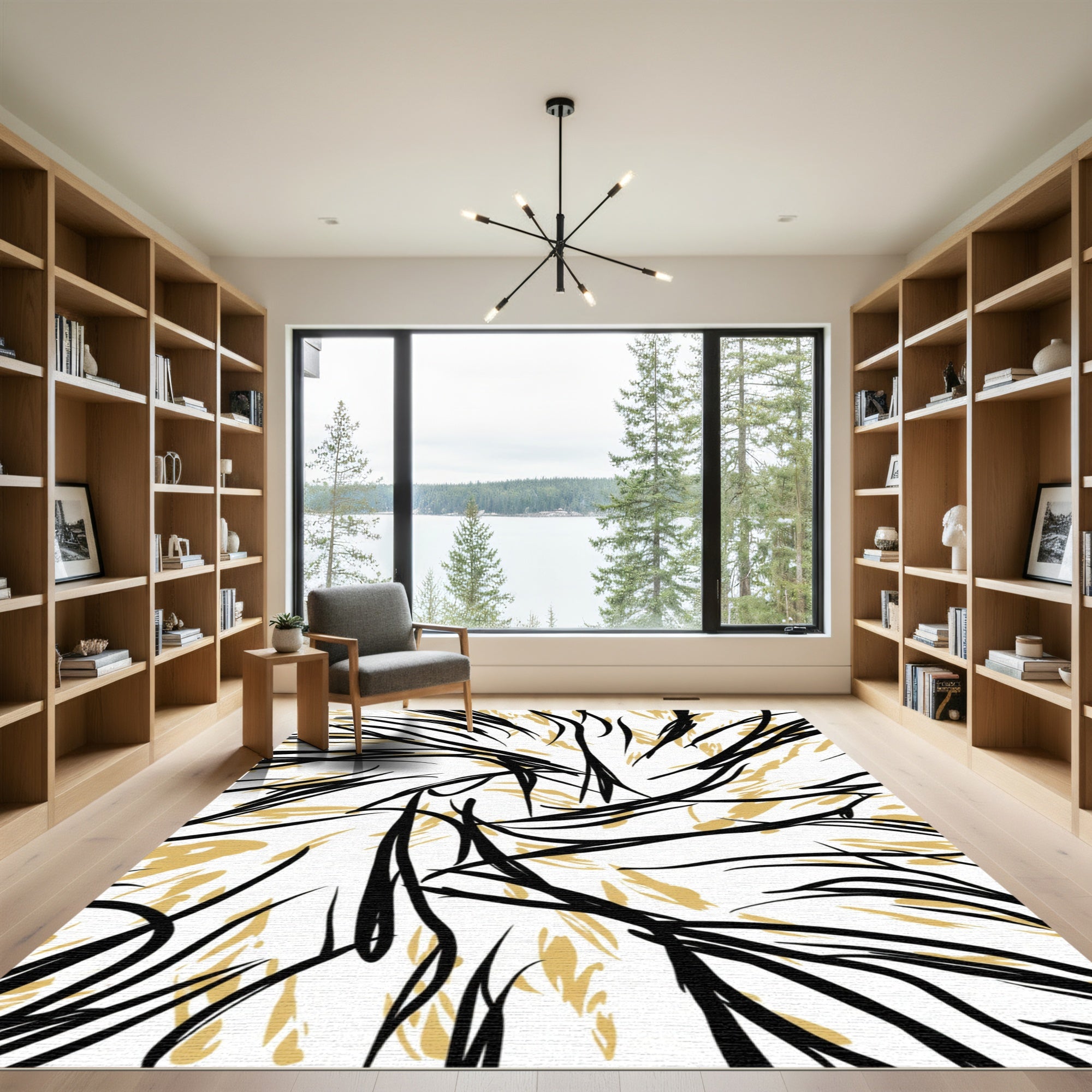 Black Gold Abstract Swirl Rug