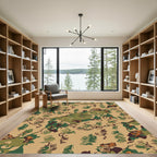 Earthy Green Camouflage Woodland Scene Rug