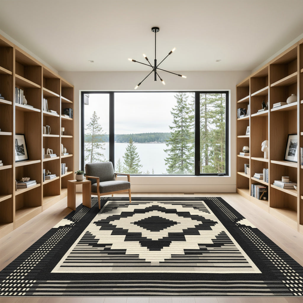 Geometric Diamond Stripe Black Cream Rug