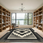 Geometric Diamond Stripe Black Cream Rug