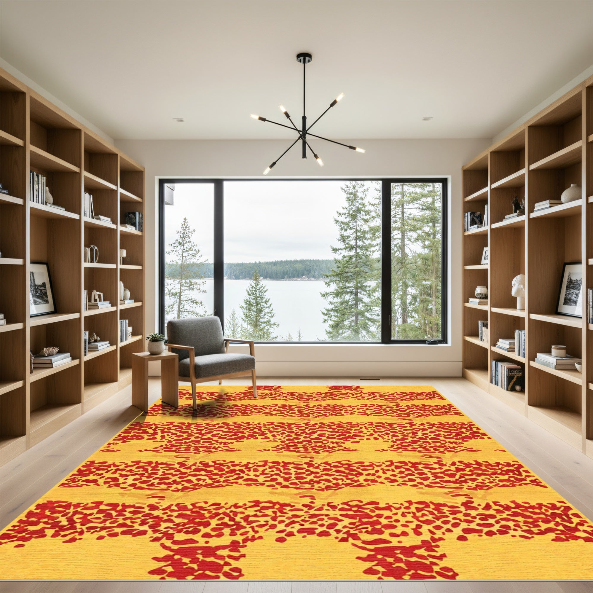 Crimson Textured Horizontal Strips Rug