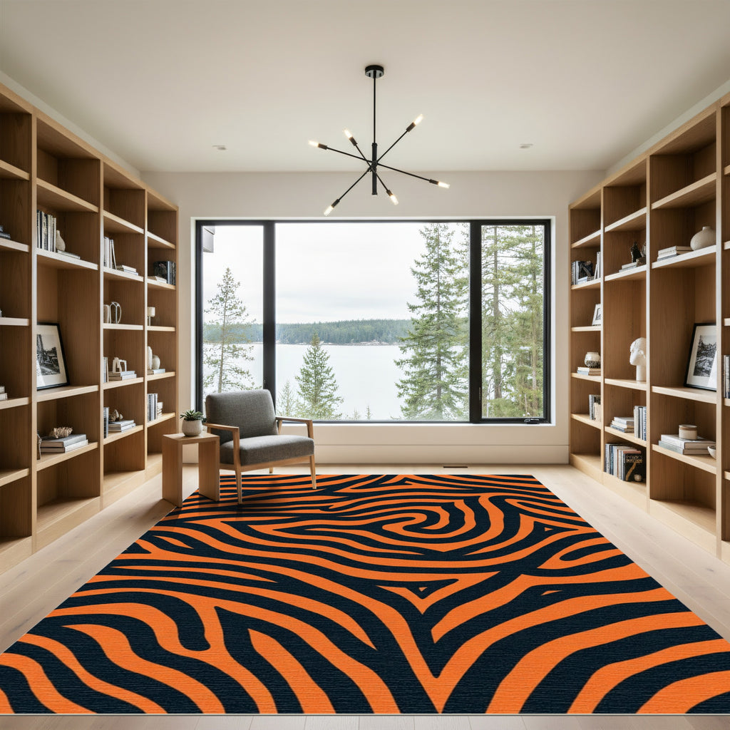 Bold Orange Black Swirls Rug