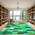 Emerald Abstract Geometric Overlapping Squares Rug
