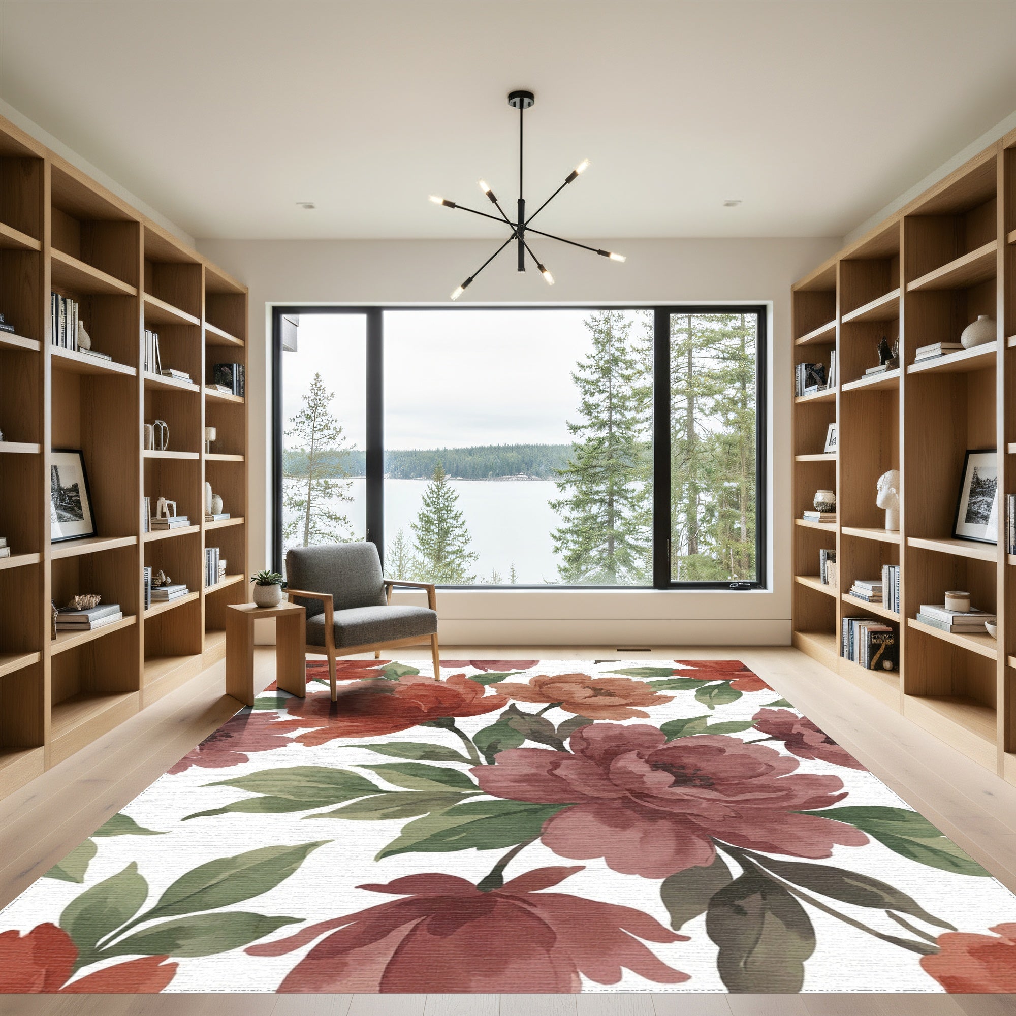 Burnt Sienna Floral Watercolor Arrangement Rug