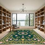 Emerald Pink Floral Ornate Medallion Rug